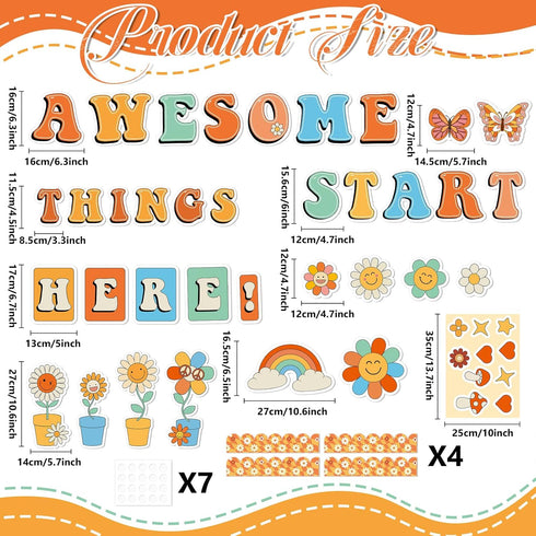 gisgfim Classroom Bulletin Board Decoration Set with Welcome Banner and Groovy Hippie Decor for Schools