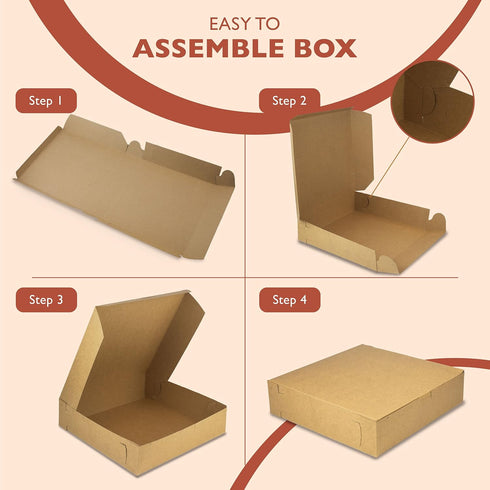 Fit Meal Prep 10 Pack Pie Boxes 10x10x2.5 Kraft Square Bakery Boxes for Cookies, Cake, Dessert, Pastry