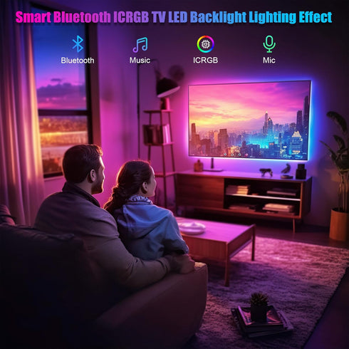 LED Lights for TV 40-60 Inch, 10FT (1 Roll of 10ft) ICRGB TV LED Backlight Kit with Bluetooth APP & 24 Keys Remote, Music Sync TV LED Lights, TV Lights Behind, USB Cable Powered by PANGTON VILLA