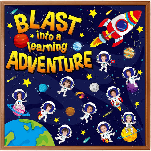 Outer Space Bulletin Board Classroom Decorations Set - Galaxy Planet, Spacecraft, Astronaut Paper Cutouts for