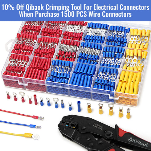 Qibaok 1500pcs Wire Connectors Insulated Electrical Wire Terminals Crimp Connector Kit