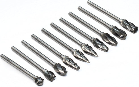 1/8 inch Carbide Burr Set - 10pcs Aluma Cut Rotary Burrs for Aluminum, 3mm Shank Fits Die Grinder Drill