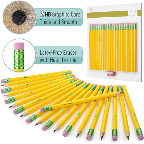 Mr. Pen Jumbo Pencils, 20 Pencils with 1 Sharpener, Fat Pencils for Kids Ages 2-4, Thick Pencils for Preschoolers