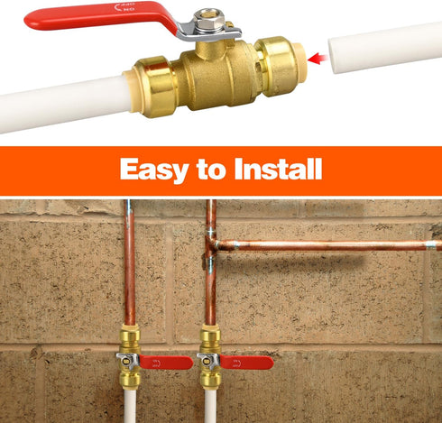 Push Fit Ball Valve, 2 Pack 1/2" Push-Fit Full Port Ball Valve with Disconnect Clip for Water Shut Off