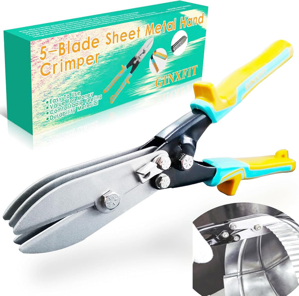 5 Blade Hand Crimper for Sheet Metal - Ductwork, HVAC, and Downspout Crimping Tool for 20ga Steel and 28ga Stainless