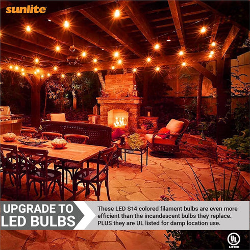 Sunlite 40975 LED S14 String Light Bulb, 2 Watts (25W Equivalent), Medium E26 Base, Transparent, 6 Count