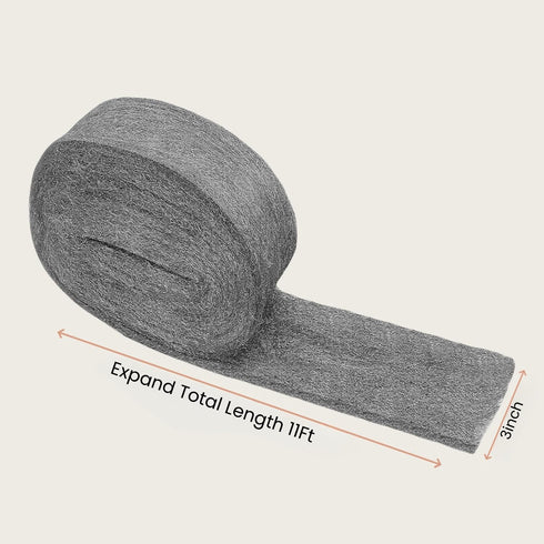 Steel Wool, 3'' x 11Ft, Grade #0000 - #4 Steel Wool Scrubber for Cleaning, Polishing, Buffing, and Refinishing.