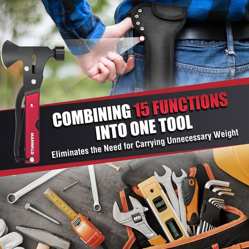 15 1 in Multitool Axe Hatchet, Valentines Day Gifts for Him Adults, Camping Accessories Survival Gear, Multi Tool