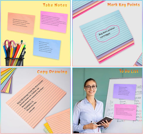 Lined Self Stick Post-it Notes, 6 x 8 in, 8 Pack Large Ruled Stickies, Strong Adhesive, 50 Sheets/Pad for Home, Office,