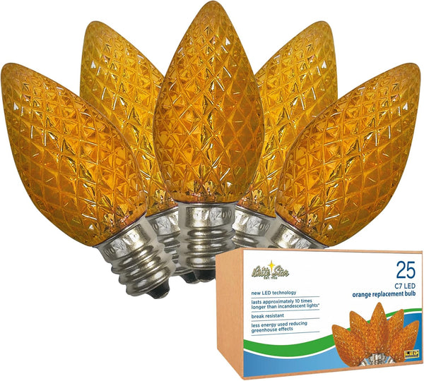 Brite Star LED C7 Replacement Bulbs, Orange 25-Pack, Energy Efficient for Christmas & Outdoor Lighting, E-12 LED Bulb