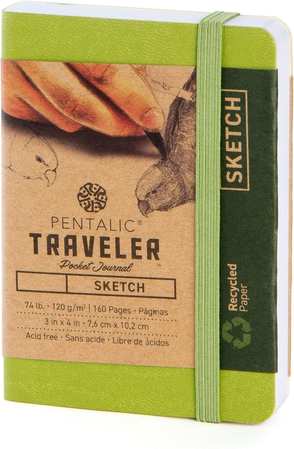 Pentalic Pocket Sketchbook: 3" x 4", 160 Pages, Olive Green