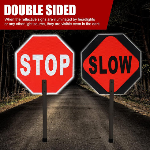 Yahenda Stop Slow Sign Traffic Set, 13" x 13" Double Sided Hand Stop Sign with High Visibility Vest for Road Work