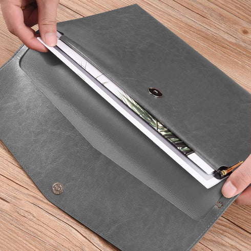 Enyuwlcm PU Leather A4 File Folder Document Holder with Snap Closure for Receipt Contract, Gray