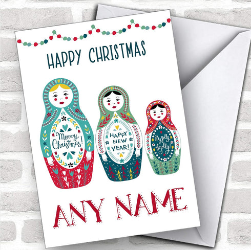 The Card Zoo Babushka Russian Nesting Dolls Modern Personalized Christmas Holiday Card |Custom Greetings Card