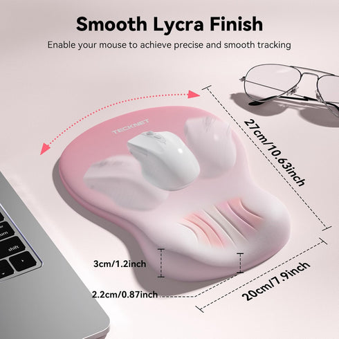 TECKNET Ergonomic Mouse Pad with Wrist Rest, Memory Foam Mousepad with Wrist Support, Smooth Surface, Middle Concave