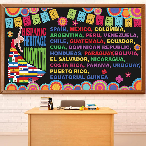 gisgfim Hispanic Heritage Month Bulletin Board Decorations Set | Spanish English Classroom Cutouts