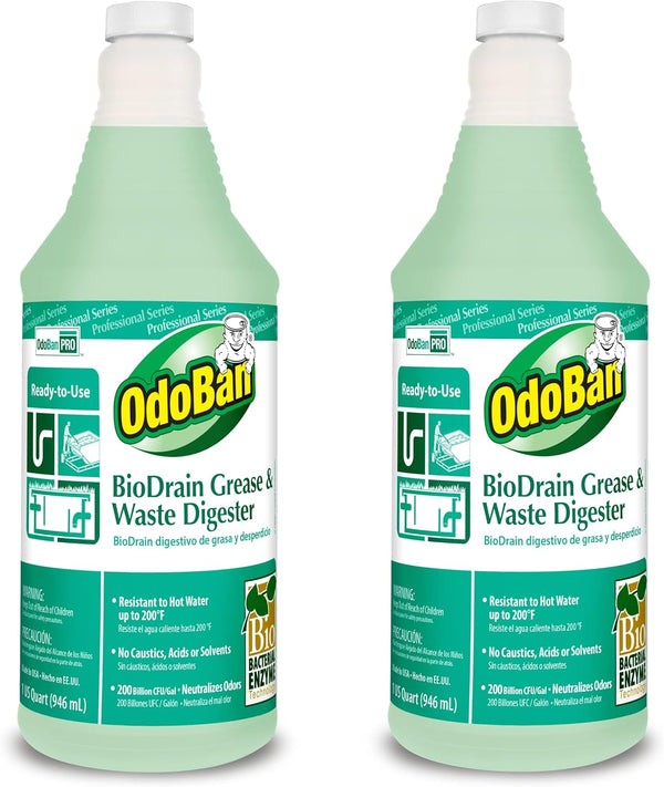 OdoBan Professional Cleaning BioDrain Grease and Waste Digester, Set of 2 Bottles, 32 Ounces Each