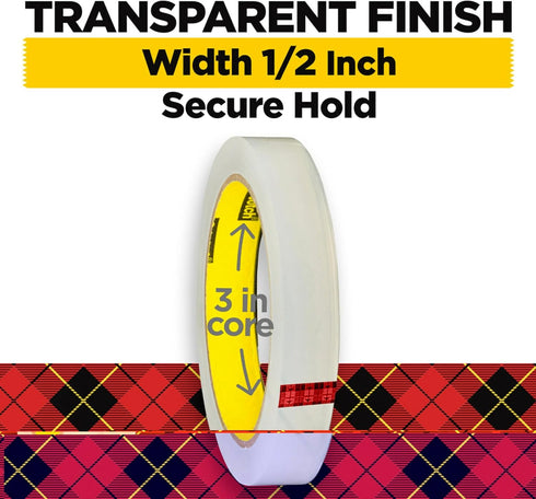 Scotch Transparent Tape, 2 Rolls, 1/2 x 2592 Inches, Classic Glossy-Finish