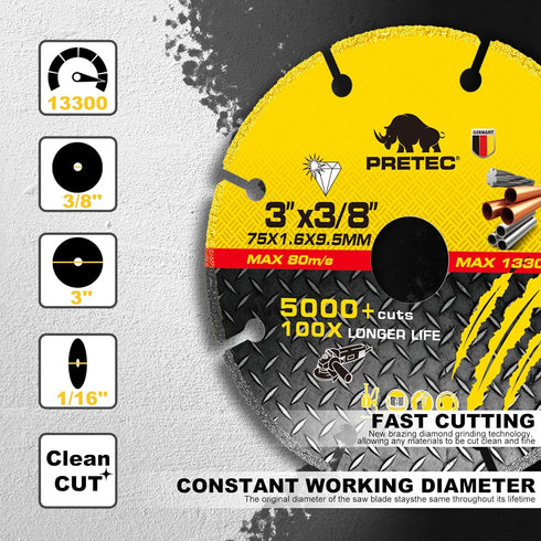 3 Inch Diamond Cutting Wheel for Metal, 2 Pcs Carbide Cut Off Wheels with 3/8" Arbor Hole, 100x Longer Life