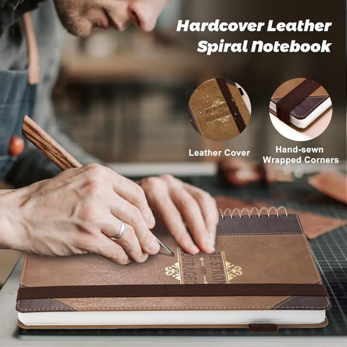 Yoment Spiral Journal Notebook 300 Pages Large Hardcover Leather Notebook 8" x 10" Spiral Bound Journal for Men Women B5 Journaling Notebooks for Note Taking Work Writing, Pen, Gift Box, Dark Brown