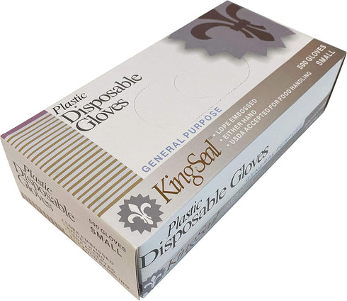 KingSeal Light Duty Poly Disposable Gloves, Powder-Free, Latex-Free, Size Small, 1 Box of 500
