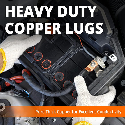 Wirefy 1/0 Gauge Copper Cable Lugs, 22 PCS Battery Terminal Connectors, 10 PCS Copper Lugs + 12 PCS Heat Shrink Tubing