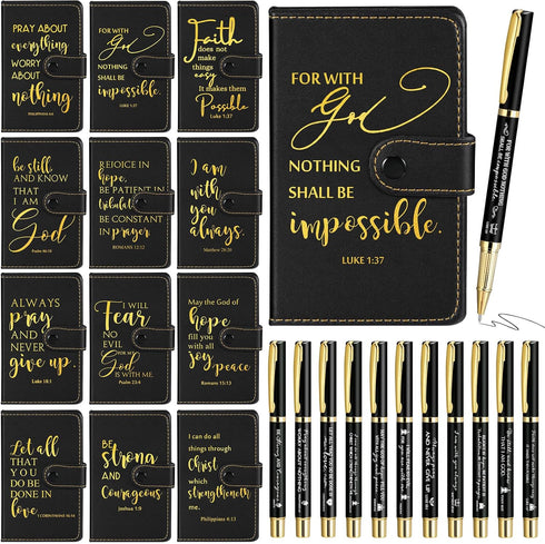 Spakon 12 Sets Christian Gifts, Leather Bible Study Notebook, Verse Ballpoint Pen, Prayer Journal for Men Women