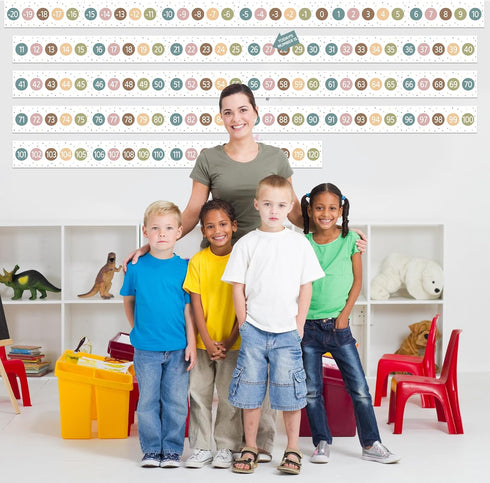 Boho Number Line Bulletin Board Border, 20 to 120 Math Decorations for Classroom, 34ft Learning Poster Supplies