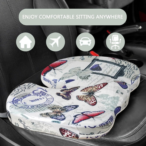 La Boutique Chic 14x18 inches, Pressure Relief Memory Foam Seat Cushion, Butterfly Pattern, Multicolor, Modern Style