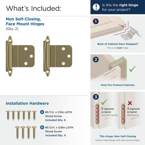 Amerock BPR3417BBZ Cabinet Hinge | 3/8 in Inset Non-Self Closing Face Mount | Golden Champagne | 1 Pair