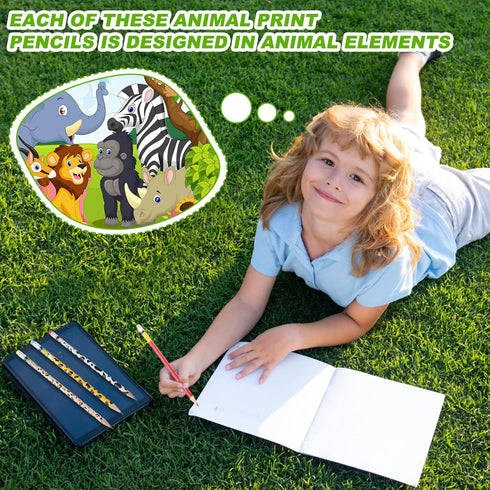 Zhehao 36 Pcs Jungle Theme Pencils, Animal Print Pencils with Eraser, Bulk Safari Pencils for Kids