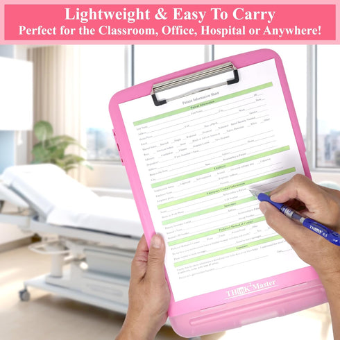 Think2Master Heavy Duty Pink Plastic Storage Clipboard with Pencil Holder, 25% Heavier & Sturdier for Nurses