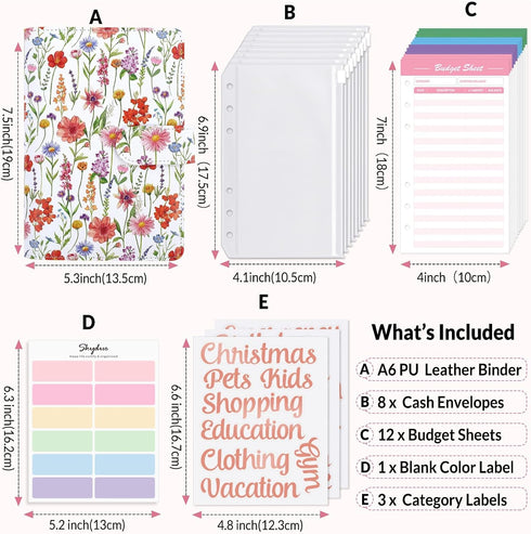A6 8pcs Envelopes,12pcs 24 SKYDUE Budget Binder, Money Organizer for Cash with Zipper Expense Budget Sheets & Rose Gold