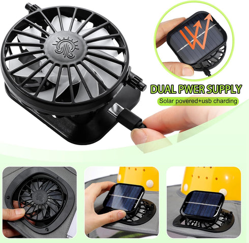 1 Set 2 Sun Hard Hat Shade Full Brim Hard Hat Sun Visor with Solar Fans and Neck Sunshade Cover UV Reflective Strap Arm