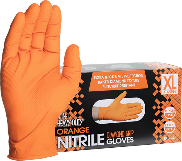 ForPro Heavy Duty Disposable Nitrile Gloves | Orange, 8 Mil, Industrial Grade, Latex-Free, 100-Count