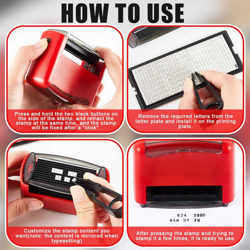 Fulmoon 2 Pieces Self Inking Rubber Stamp, Personalized DIY Stamp Kit with Black Ink for Office Supplies