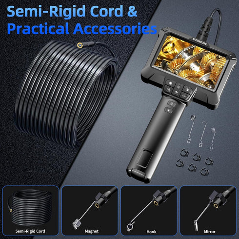 Endoscope Camera with Light, IP67 Waterproof Borescope, 8 Adjustable LED Lights, 4.3" LCD Screen, HD 1080P