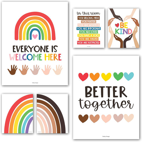 Hadley Designs Diversity Posters for Classroom Elementary, Inclusive Everyone Is Welcome Decor, Rainbow Multicultural