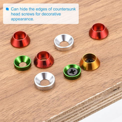 uxcell M6 Cone Cup Countersunk Washers, 50 Pcs Anodized Aluminum Gaskets for Mechanical Accessories Parts, Red.