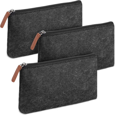 Mr. Pen - 3 Pc Black Felt Small Zipper Pen Case, Canvas Pencil Bag for Office Supplies