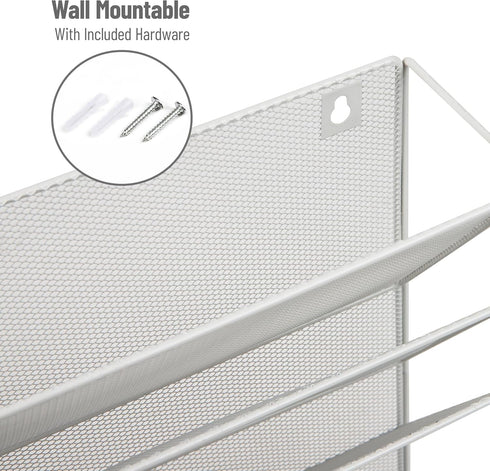 Mind Reader 5-Tier Vertical File Storage Desktop Organizer, Wall Mount, White Metal Mesh