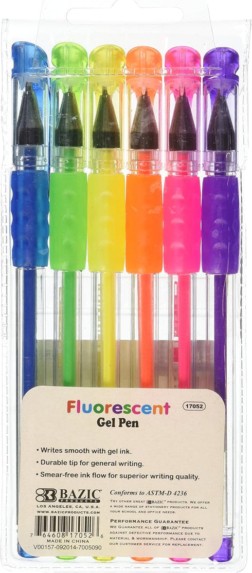 6 BAZIC Scented Fluorescent Color Gel Pen with Cushion Grip