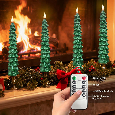 3D (1pcs) Christmas Tree Candles with Remote, Real Wax LED Flameless Taper Candles, Battery Operated Flickering