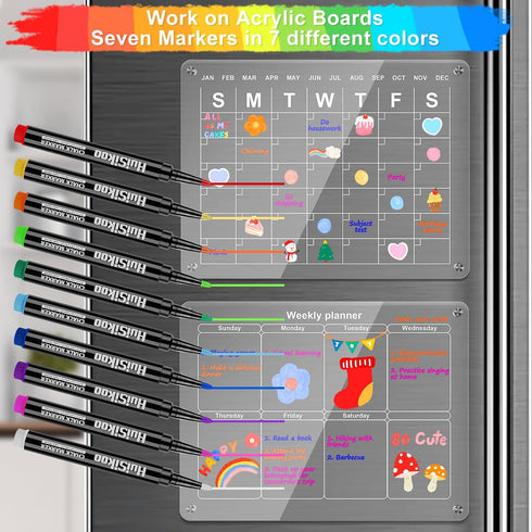 HuiSikoo 1mm (10 Liquid Chalk Markers for Acrylic Calendar Planning Board - Fine Tip Wet Erase Markers for Dry Erase