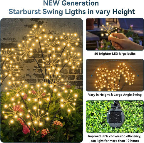 2 Pack Slyuexu Solar Garden Lights Waterproof Swaying Starburst Light Solar Outdoor Lights for Yard Patio Walkway