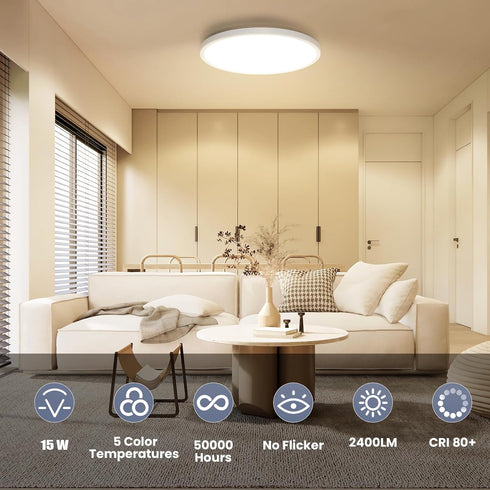 NIORSUN 7 Inch LED Ceiling Lights, 15W Dimmable Flush Mount Light, 5CCT Options for Bathroom, Hallway, Bedroom, 1 Pack