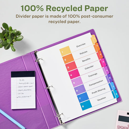 Avery EcoFriendly Recycled Dividers for 3 Ring Binders, 8-Tab Multicolor, 3 Sets for 24 Total (11081)