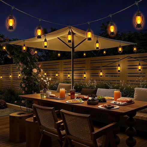 21FT 10 Bulb, Zeiliuled Flame Outdoor String Lights, Patio Lights with Flickering Flame Timer, Waterproof LED Outdoor