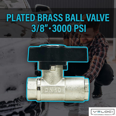 DN10 MTM Hydro Original Italian Brass Plated Ball Valve for Pressure Washing, Soft Washing and Industrial Applications