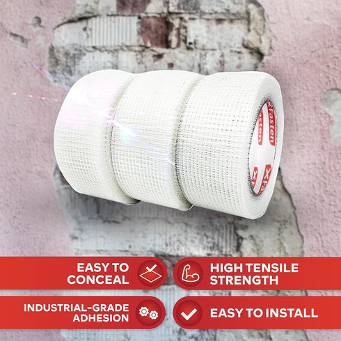 XFasten Drywall Repair Mesh Tape, 2-Inches x 90-Foot, Pack of 3 for Holes and Cracks, Fiberglass Joint Tape